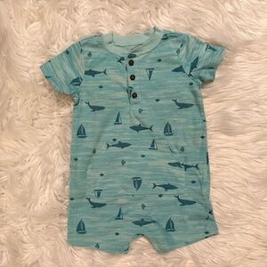 Carter’s Baby‎ Boy Size 12 Months Nautical Whale Romper Teal  Short Sleeve